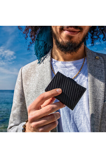 Trusador Verona Carbon Zippered Genuine Leather Wallet Unisex Rfid Protect Coin Pocket Men Women