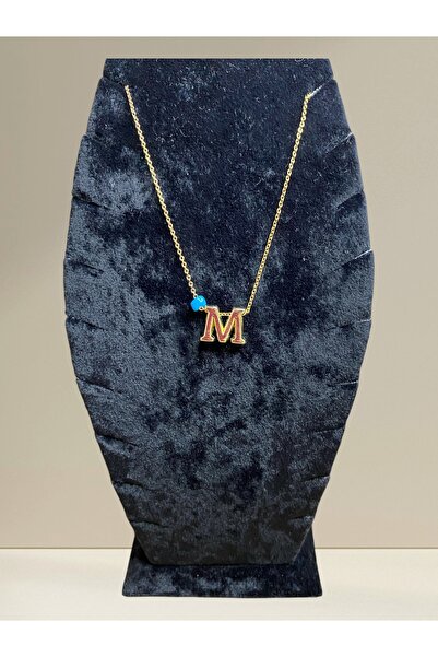 DKY MAVİ BONCUKLU ŞIK M HARFİ KOLYE
