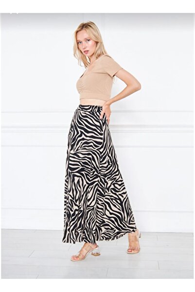 MODA CAN ZEHRA حمار وحشي منقوشة تنورة طويلة