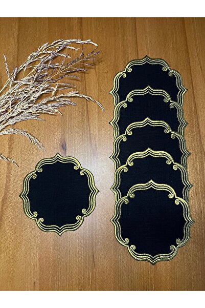 Smiling Home 6 قطع من الكتان الأسود - منديل تقديم الكوكتيل بنمط اللبلاب والتط...