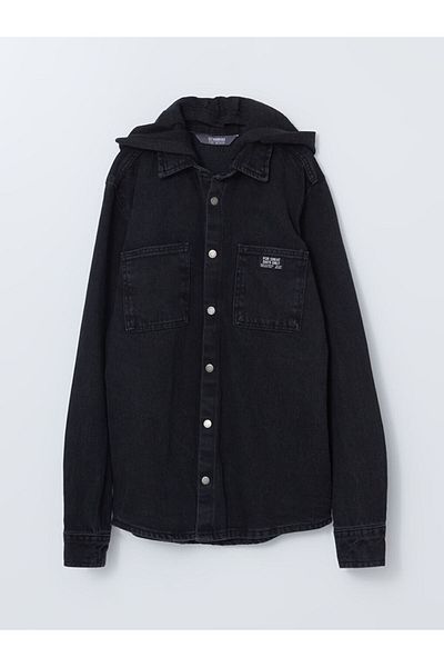 LC Waikiki LCW Детска дънкова риза за момче с качулка
