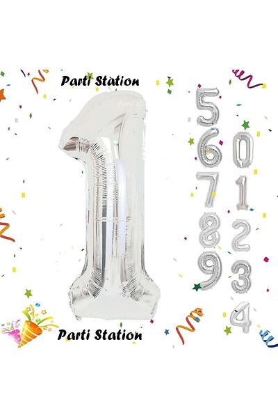 Parti Station Silver Color Number Foil Balloon 1 Number Large Size 76 cm Helium Flying Foil Balloon 34" Inch 1 Piece