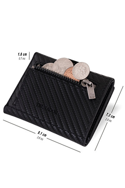 Trusador Verona Carbon Zippered Genuine Leather Wallet Unisex Rfid Protect Coin Pocket Men Women