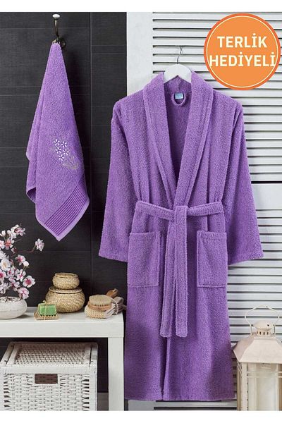 Rebeka Unisex Purple Towel Bathrobe Set of 2