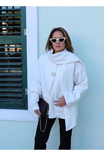 Purple by Banu Ekru Şal Detay Kaşe Panço Kaban