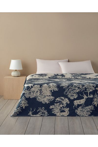 English Home Βαμβακερή κουβέρτα Navy Blue - 150x200 cm Forest Toile