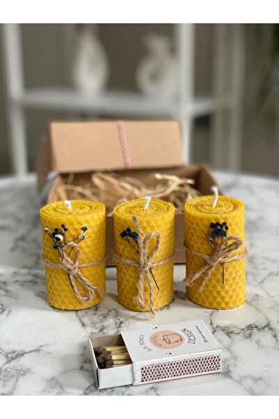gd honey desing %100 Doğal Dekoratif Petek Balmumu 3’lü Bal Mum Set Lacivert ...
