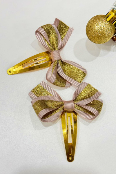 Eliya Clips Set of 2 Gold Yellow Christmas Handmade Snaps Bow Buckle