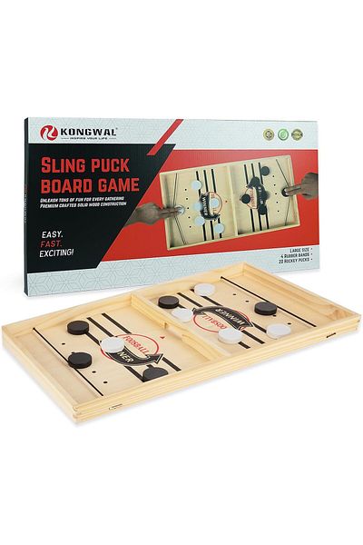 AWH Large Sling Puck Game, Wooden Hockey Table, Fast-Paced Slingshot Battle, Family Fun Game