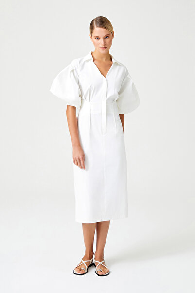 Jus De Pommes BEYAZ KISA BALON KOLLU MİDİ BOY ELBİSE