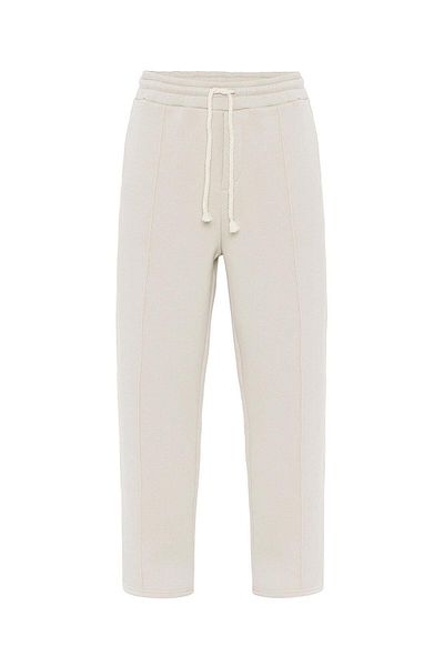 VAMOSCLO Stone Color Basic Baggysal Sweatpants - Λεπτομέρεια μπροστινής ραφής