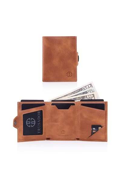 Trusador Πορτοφόλι Verona Unisex από γνήσιο δέρμα - Μαύρισμα, με φερμουάρ, προστασία RFID, τσέπη, κέρματα