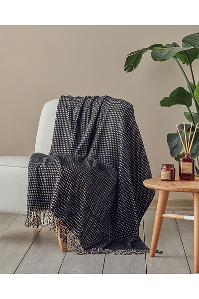English Home Plain Waffle Cotton TV Blanket Anthracite - Beige