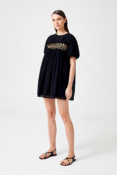 Jus De Pommes SİYAH PUL İŞLEMELİ GENİŞ  MİNİ ELBİSE