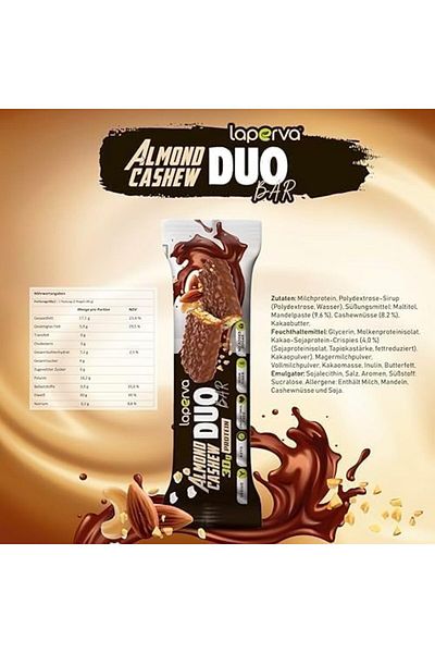 Laperva Almond Cashew Duo Bar, Box Of 18 Bars,30g Of Protein For Two Pieces, Suitable For Keto Dieters.