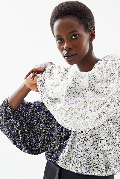 Jus De Pommes Siyah Beyaz Puantiyeli Balon Kol Bluz