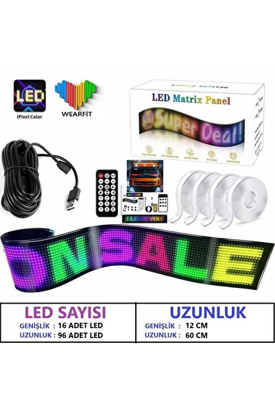 Wearfitpro Matrix LED Panel Cama Yapışan Telefon Kontrollü Otomobil Led,Tırcı...