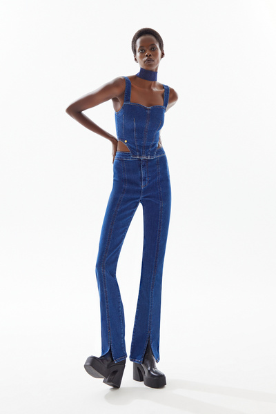 Jus De Pommes Lacivert Önü Yırtmaçlı Kadın Jean Pantolon