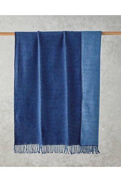 English Home Βαμβακερή κουβέρτα τηλεόρασης Navy Blue-Blue Plain Waffle