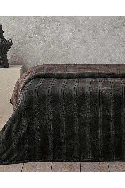 English Home Shiny Striped Super Soft Single Blanket Anthracite