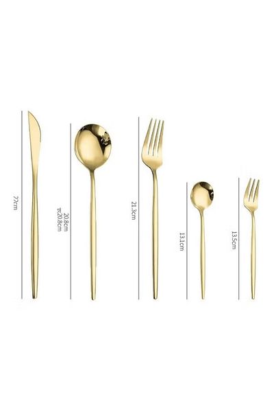 fulina 30-Piece Stainless Steel Cutlery Set of Six,Gold