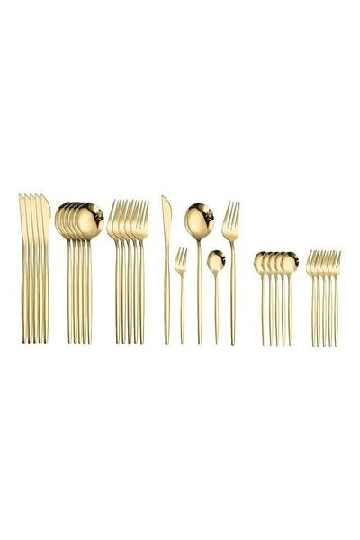 fulina 30-Piece Stainless Steel Cutlery Set of Six,Gold