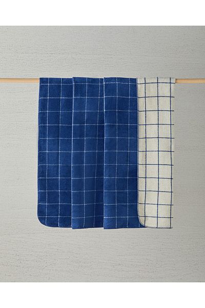 English Home Однотонна бавовняна ковдра в клітинку темно-синій крем 150x200