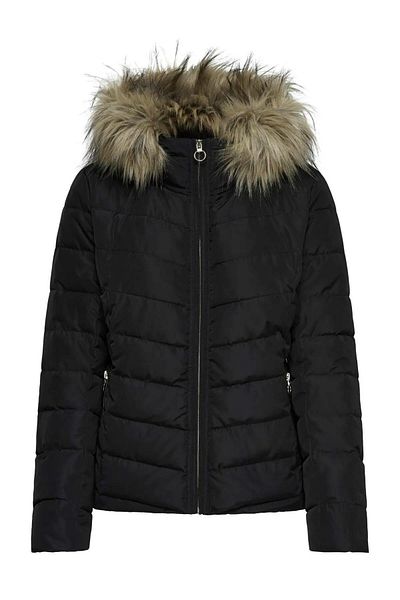 ONLY Onlellan Black Women's Coat - 15300254   Quilted Hood