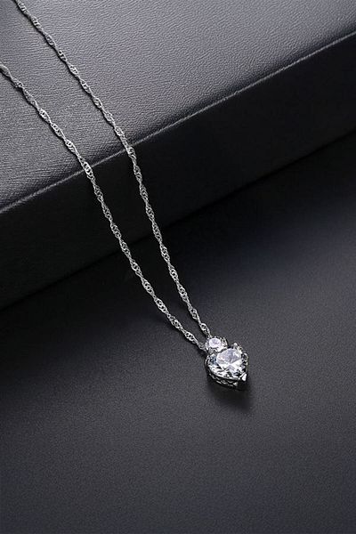 Chavin Silver Door Heart & Single Stone Necklace & Earring Set - Dn82By