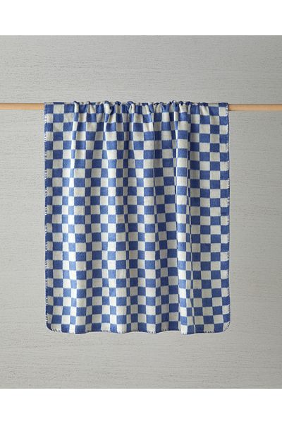 English Home Blue Retro Checkered Acrylic Tv Blanket