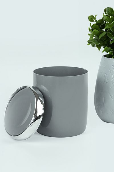 Prima Nova Κάδος απορριμμάτων 6 Lt Chrome Decorated-Grey Lima με περιστρεφόμενο καπάκι - Για μπάνιο, κουζίνα, γραφείο