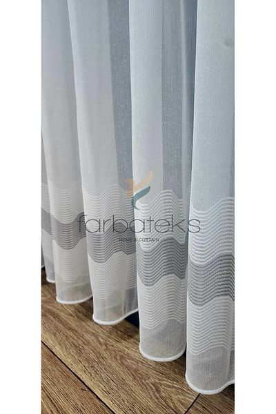 Brillant Farbateks Gray Anatracite Striped 1/3 Layer Pleated Tulle Curtain