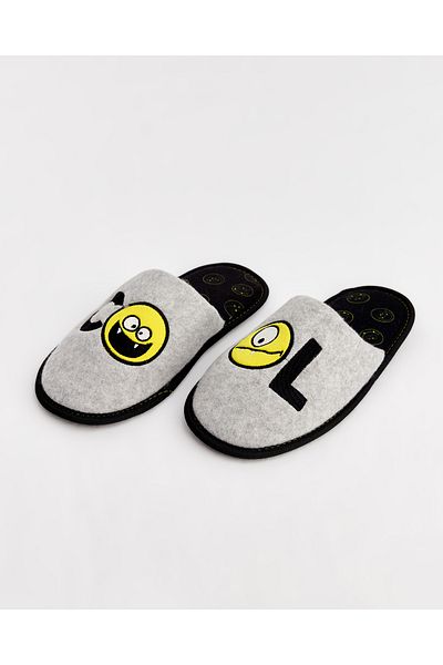 Chirpy Coll-s - Gray Men's House Slippers with Emoji
