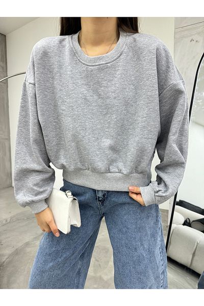 BİKELİFE Graues Oversize-Kurz-Sweatshirt für Damen