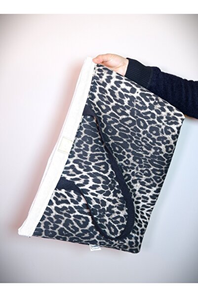 Luvili Çanta Büyük Boy Kanvas Bez Çanta 40x45 Xl Astarlı, Cepli, Çıtlı | Leopar Desenli Çanta Siyah