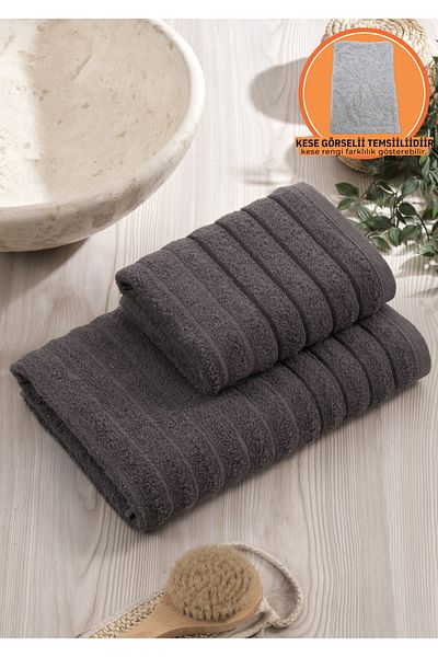 Rebeka Home Collection Wave Anthracite Bath Towel Set of 2