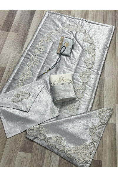AYHANHOME 6 Piece Velvet French Laced Dowry Package Boxed Prayer Rug Set Bride Groom Set