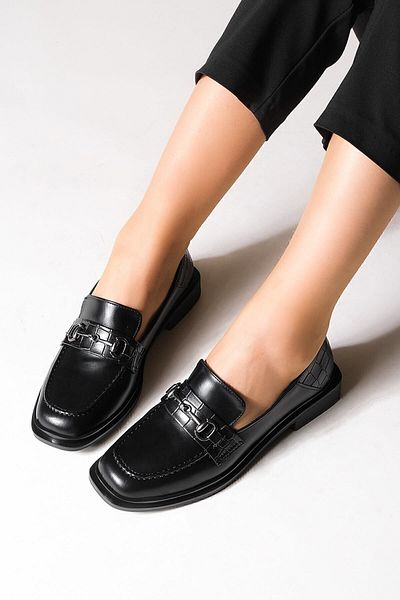 Marjin Damen Loafer Mokassin Schuhe Blunt Toe Schnalle Freizeitschuhe Racer schwarz