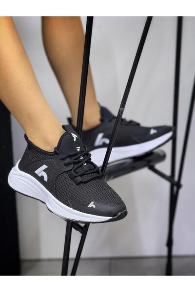 homiro Bağcıklı Unisex Çocuk Spor Ayakkabısı-Siyah-Beyaz