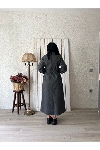 KÜÇÜĞÜM BUTİK Uzun Antrasit Salaş Kaşe Elbise