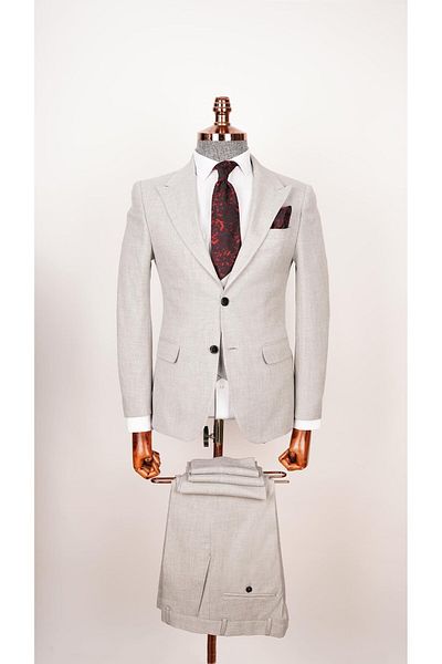 echol Light Gray Slim Fit Men's Suit - Cut-Out Checked Vest