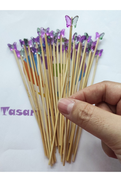 BEYHAN BAYHAN 15 Cm Uzun Kürdan - 30 Adet Rengarenk Kelebek Boncuklu Kokteyl ...