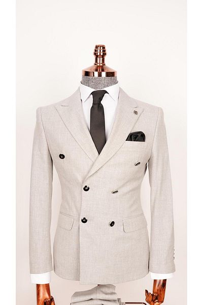echol Light Gray Slim Fit Men's Double Breasted Suit