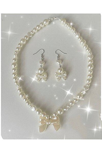 hbtasarim İncili kolye - küpe set