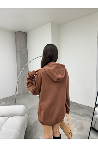BİKELİFE Γυναικείο φούτερ με κουκούλα με τρεις κλωστές σε καφέ Oversize ροζ χρυσό