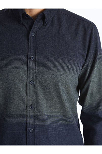 LC Waikiki Ανδρικό πουκάμισο με μακρύ μανίκι από γαμπαρντίνα σε μπλε ναυτικό χρώμα