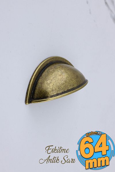 Badem10 Midye Bell Dish Stone 64 mm Mobilier galben antic antic Sertar de bucătărie Dulap dulap Mânere Mâner