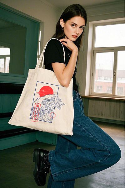 Vatkalimon Wave Printed Bezji Canvas Tote Bag