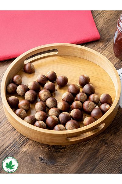 linmetal 25 cm Round Bamboo - Presentation and Serving Tray with Handles, Coffee Color Modern Wooden Tray