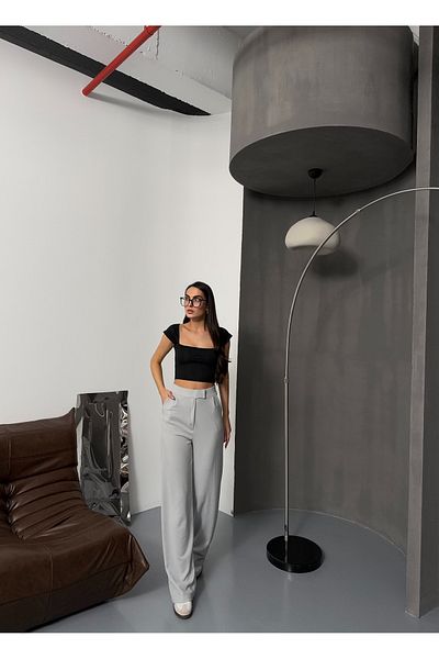 COMBİNE MİCHAİL Pantaloni Palazzo de damă cu închidere cu velcro din Lycra linie gri